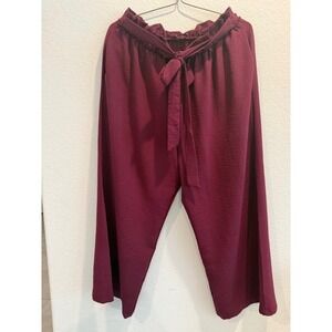 Heimish USA Burgundy Paperbag Waist Wide Leg Pants Plus Size 1X Wine Culottes